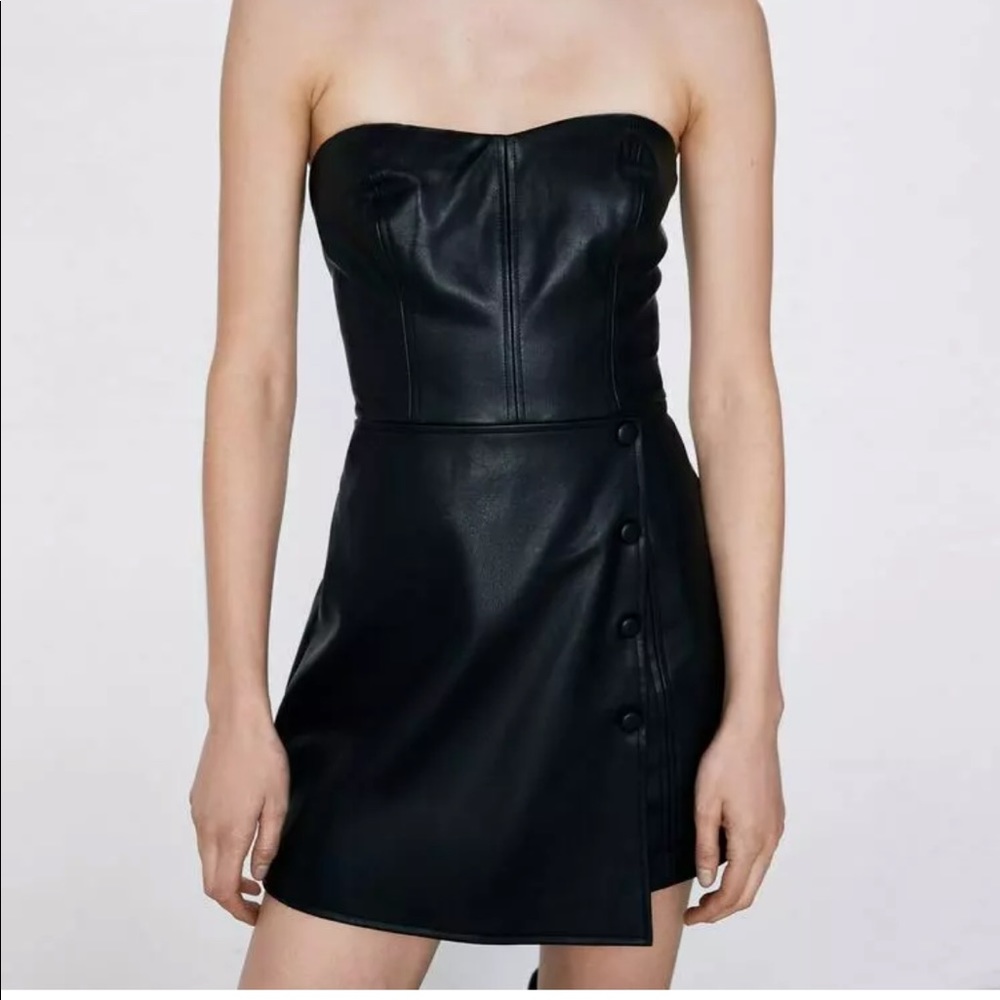 NWT ZARA Faux Leather Short Jumpsuit L